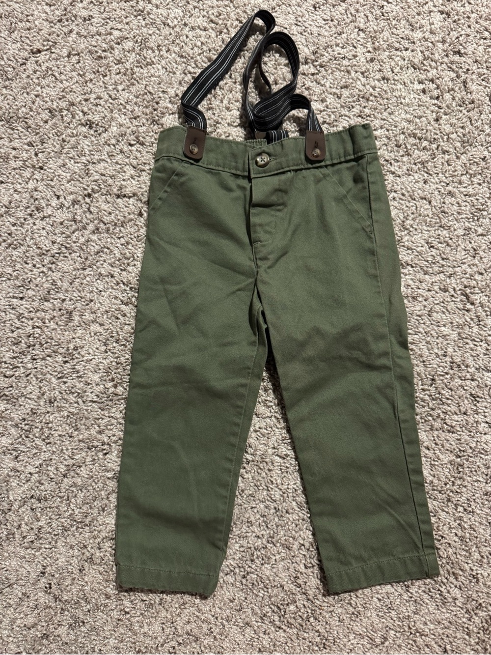 Carter’s Kids Olive Green Chino Pants with Suspenders 2T